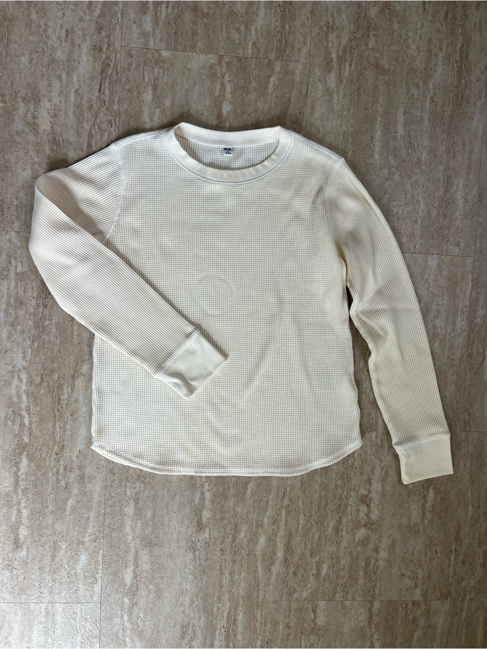 Uniqlo Butter Cream Cotton Crewneck Waffle Thermal Long sleeve Med